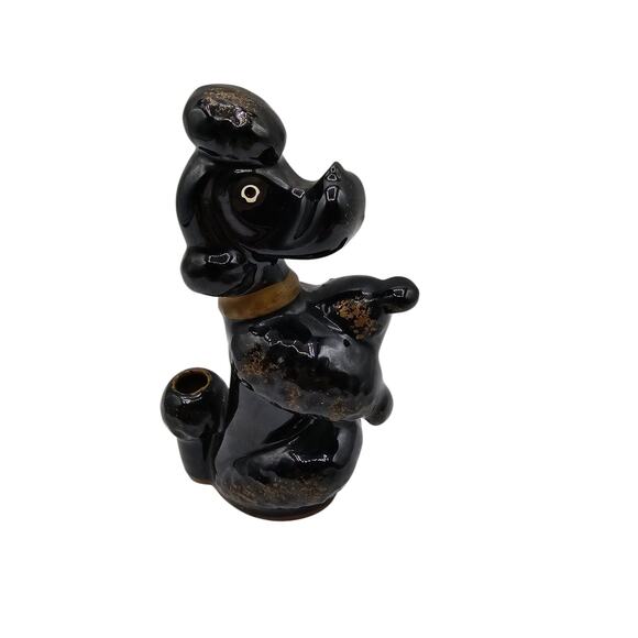 Vintage Ceramic Black Gold Poodle Pen Holder japan dog figurine desktop redware - Picture 4 of 6